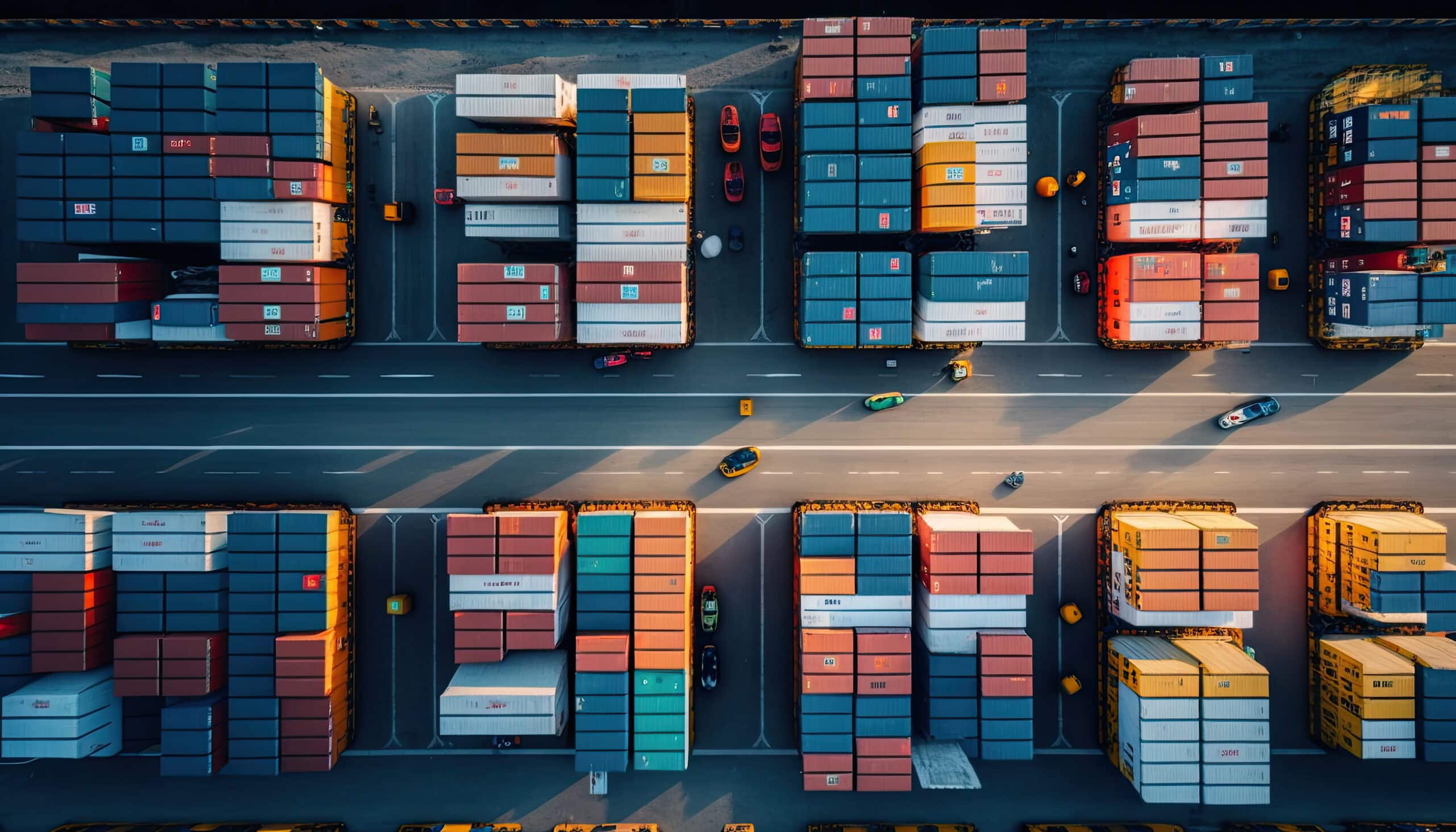 Vista aérea de contenedores de importación y exportación