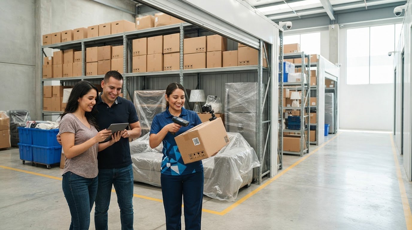 Muebles, cajas y electrodomésticos resguardados en un servicio de guardamuebles