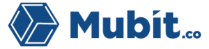 logotipo en color azul de Mubit con letras y un cubito con dos S adentro Almacenamiento Guadalajara